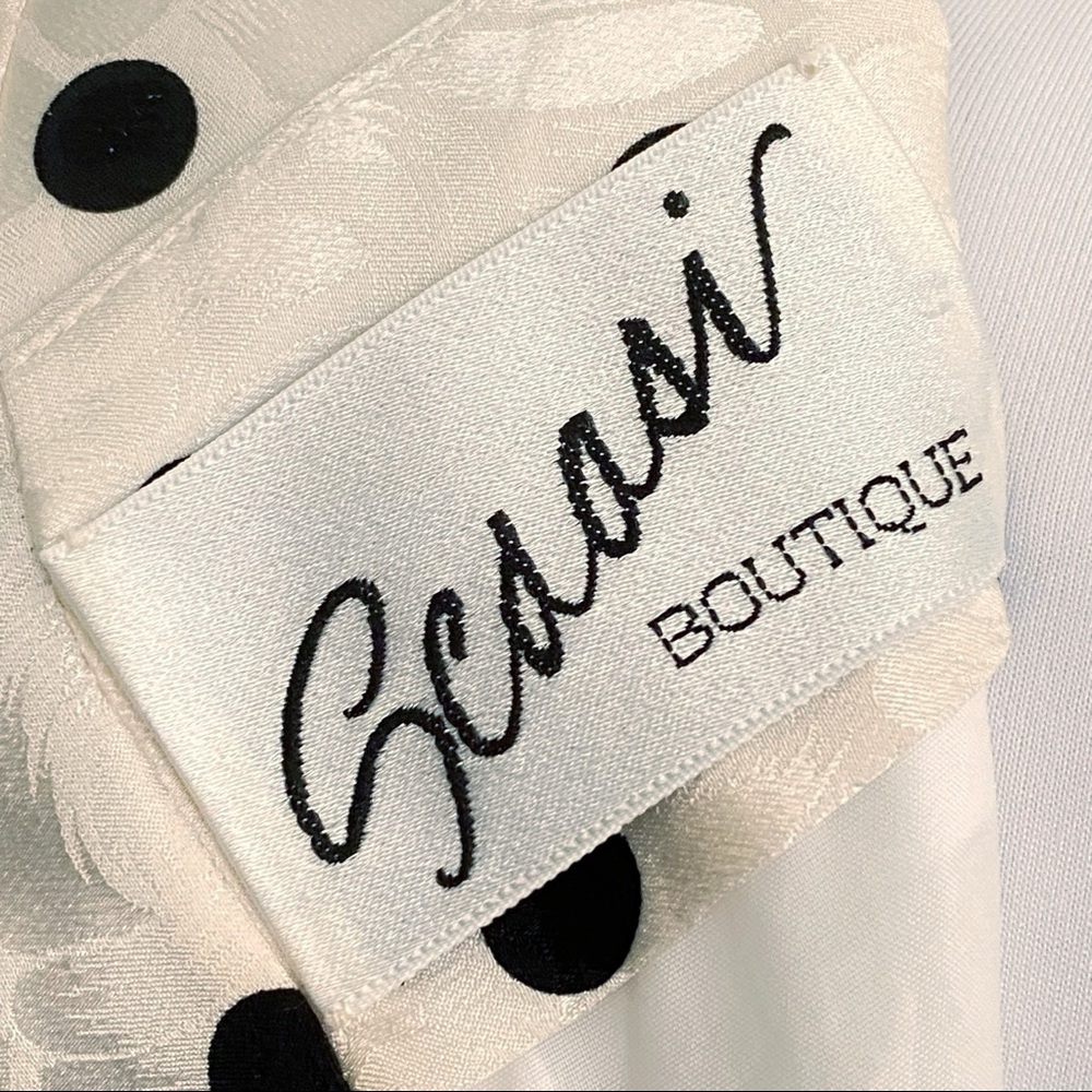 Vintage 1980’s SCAASI Boutique white black polka dot ruffle button up back dress - Picture 14 of 16
